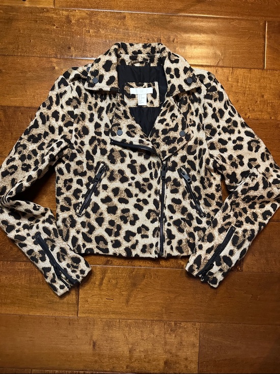 H&M Jackets & Blazers - H&M Leopard Print Moto Jacket - Black & Cream